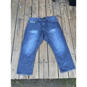 Ecko Unltd Jeans Mens 42X30 Blue Baggy Fit Embroidered Back Pockets